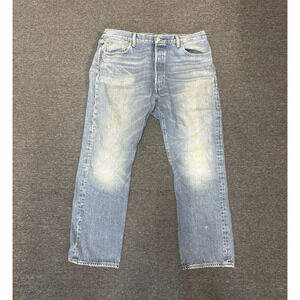 Levis 501 Jeans 36x30 Button Fly Grunge Worn Faded Straight Leg Light Blue Denim